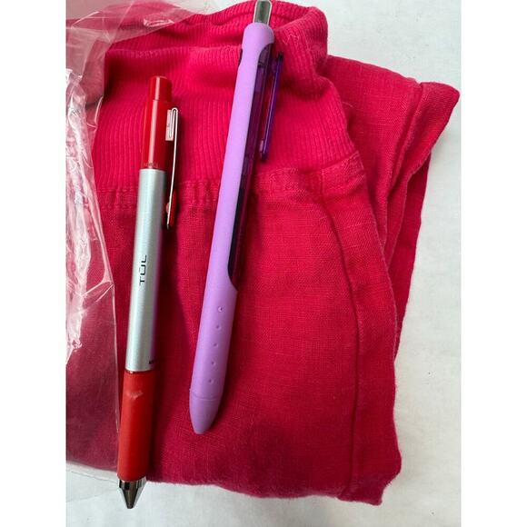 100% Linen Flared Pants Women's Mid Rise Flared Wide Leg Summer Boho Red Small - Picture 9 of 9